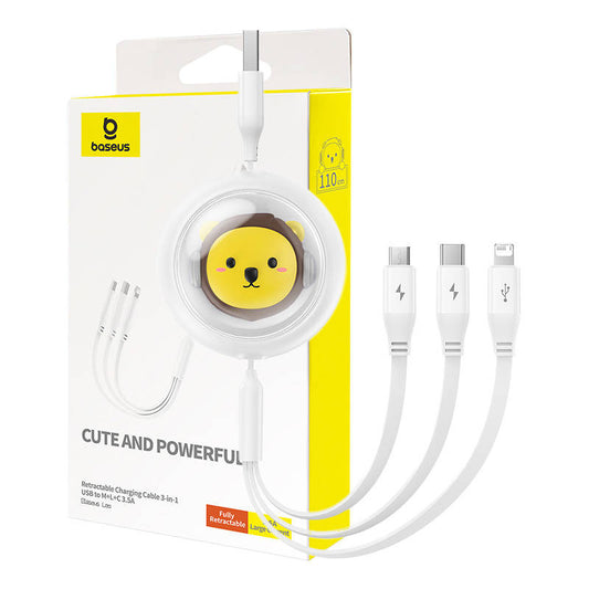 Charging Cable 3w1 Baseus USB to USB-C, USB-M, Lightning 3,5A, 1,1m (White) - Product Image 1