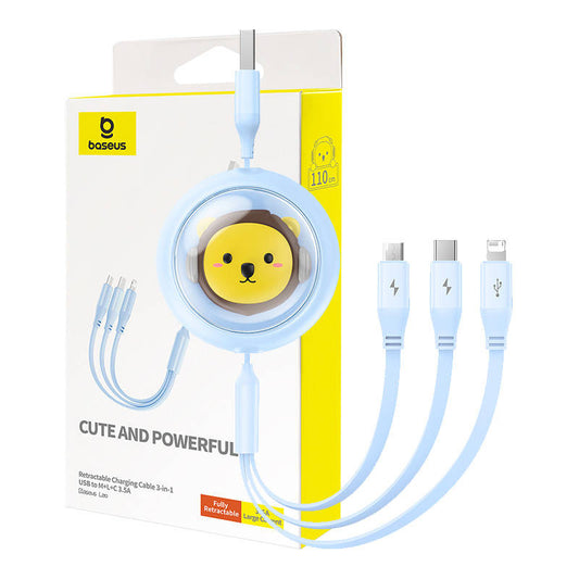 Charging Cable 3w1 Baseus USB to USB-C, USB-M, Lightning 3,5A, 1,1m (blue) - Product Image 1