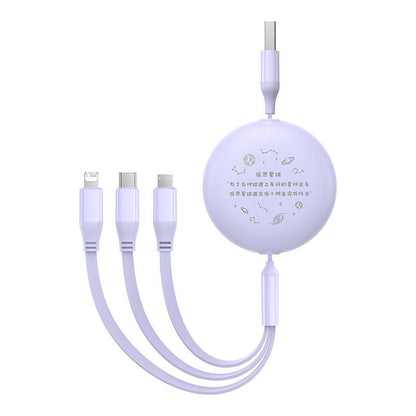 Charging Cable 3w1 Baseus USB to USB-C, USB-M, Lightning 3,5A, 1,1m (purple) - Product Image 6