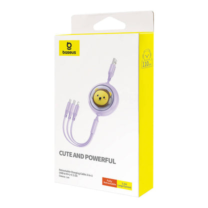 Charging Cable 3w1 Baseus USB to USB-C, USB-M, Lightning 3,5A, 1,1m (purple) - Product Image 8
