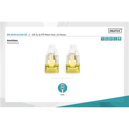Digitus | CAT 6A S/FTP patch cable, 10 pieces | DK-1644-A-010-10 | S/FTP | Gray