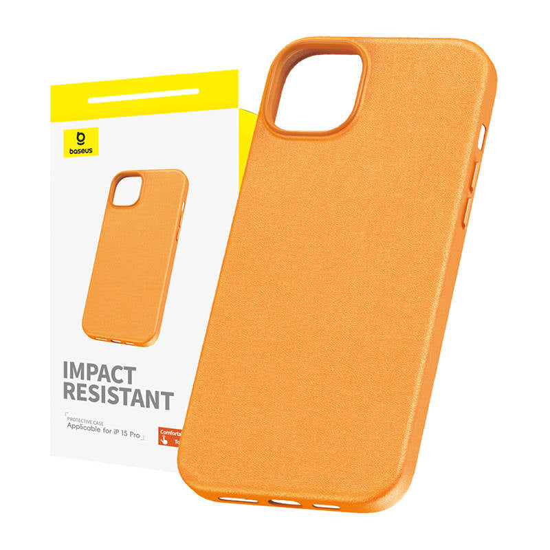 Phone Case for iPhone 15 Pro Baseus Fauxther Series (Orange) - Product Image 1