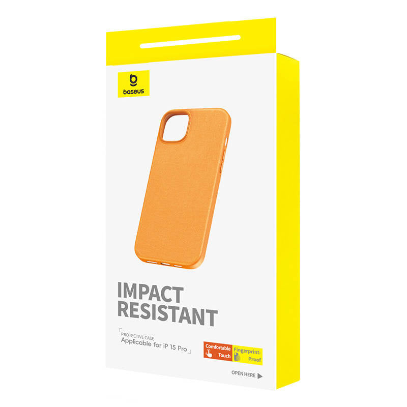 Phone Case for iPhone 15 Pro Baseus Fauxther Series (Orange) - Product Image 4