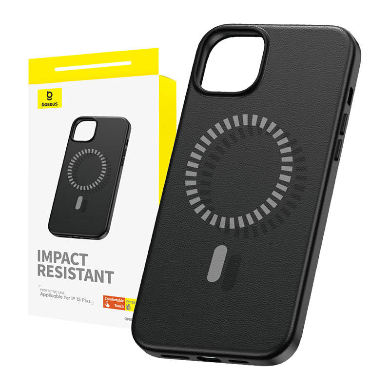 Magnetic Phone Case for iPhone 15 Plus Baseus Fauxther Series (Black) - Product Image 1