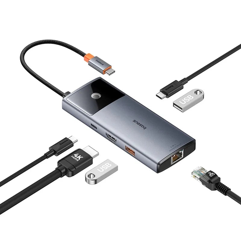 Hub 6in1 Baseus Metal Gleam 2 Series, USB-C to 2xUSB 3.0 +USB-C + HDMI + USB-C PD + Ethernet RJ45 - Product Image 6