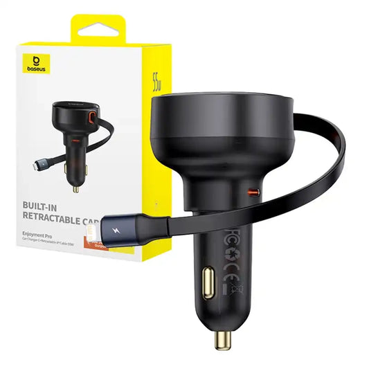 Car Charger Baseus Enjoyment Pro with lightning cable + USB-C , 55W (black) - Product Image 1