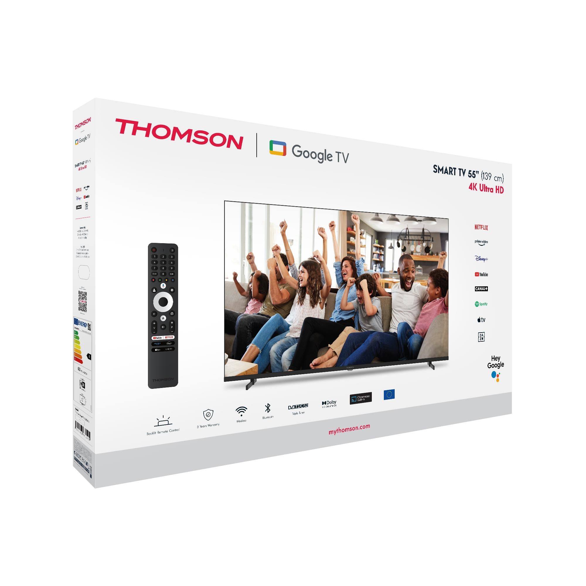 TV Set THOMSON 55" 4K/Smart QLED 3840x2160 Google TV Black 55UG4S14