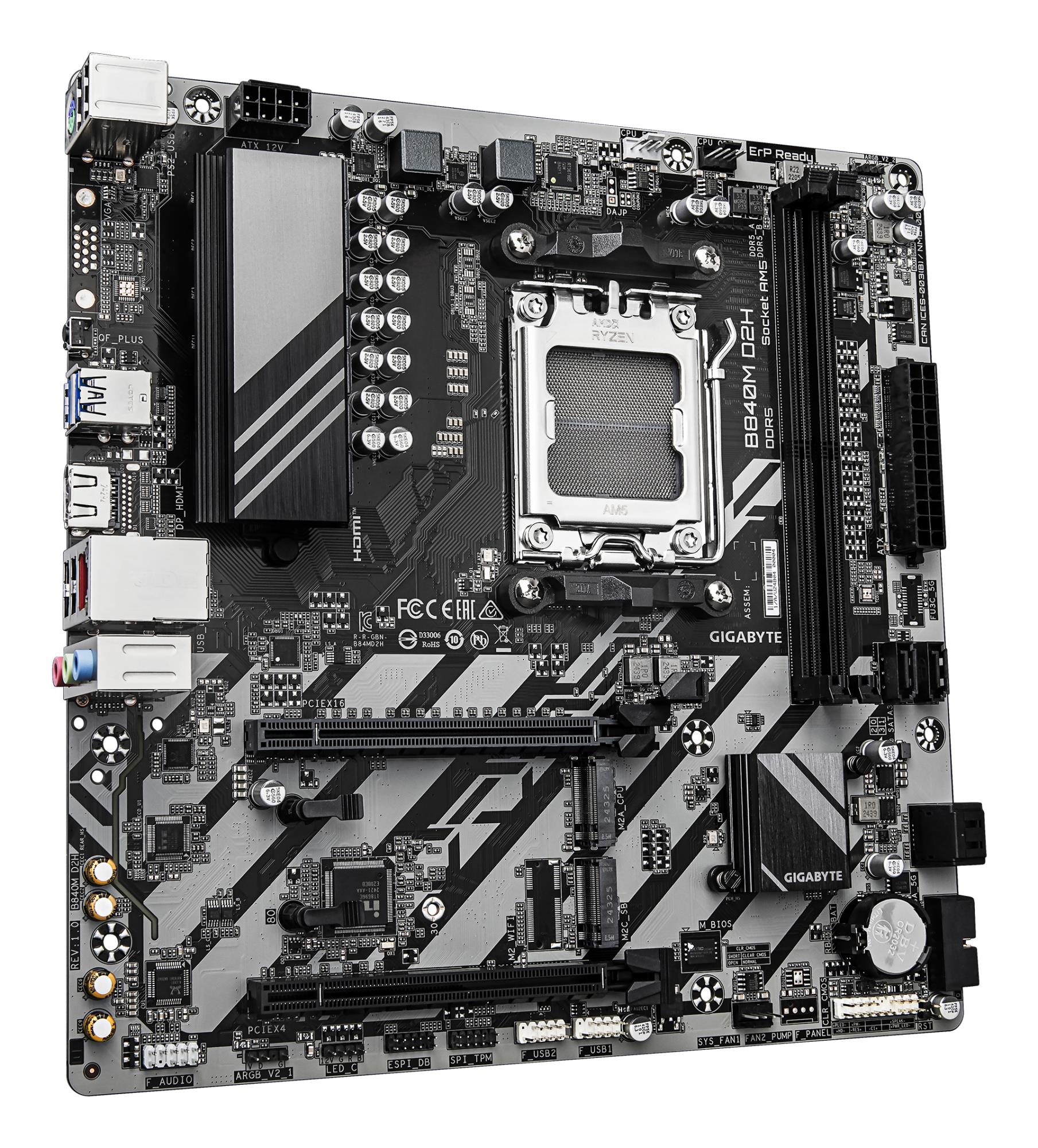 Mainboard GIGABYTE AMD B840 Socket AM5 micro ATX RAM DDR5-SDRAM 2xSlots 2xNumber of M.2 (M) slots B840MD2H1.2