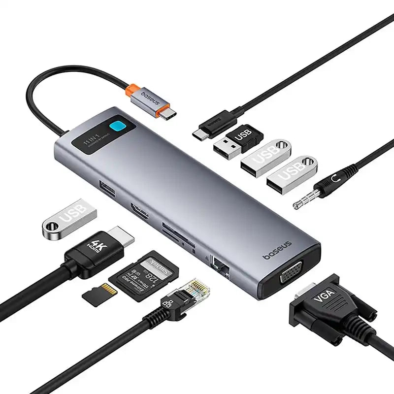 Hub 11in1 Baseus StarJoy Metal Glam Series, USB-C to HDMI +VGA + 3 x USB 3.0 + USB 2.0+USB-C PD + RJ45 + SD/TF +3,5mm - Product Image 4
