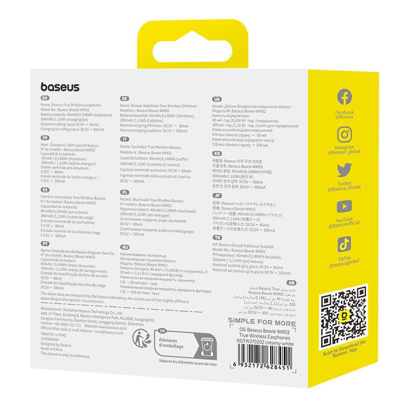 Wireless headphones Baseus Bowie WM02 TWS, Bluetooth 5.0 (white) OS - Product Image 9