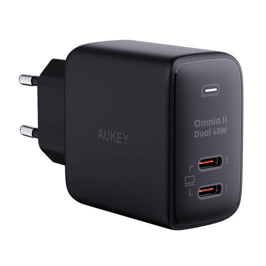 Wall Charger Aukey PA-B4T, 2xUSB-C, 45W (black) - Product Image 1
