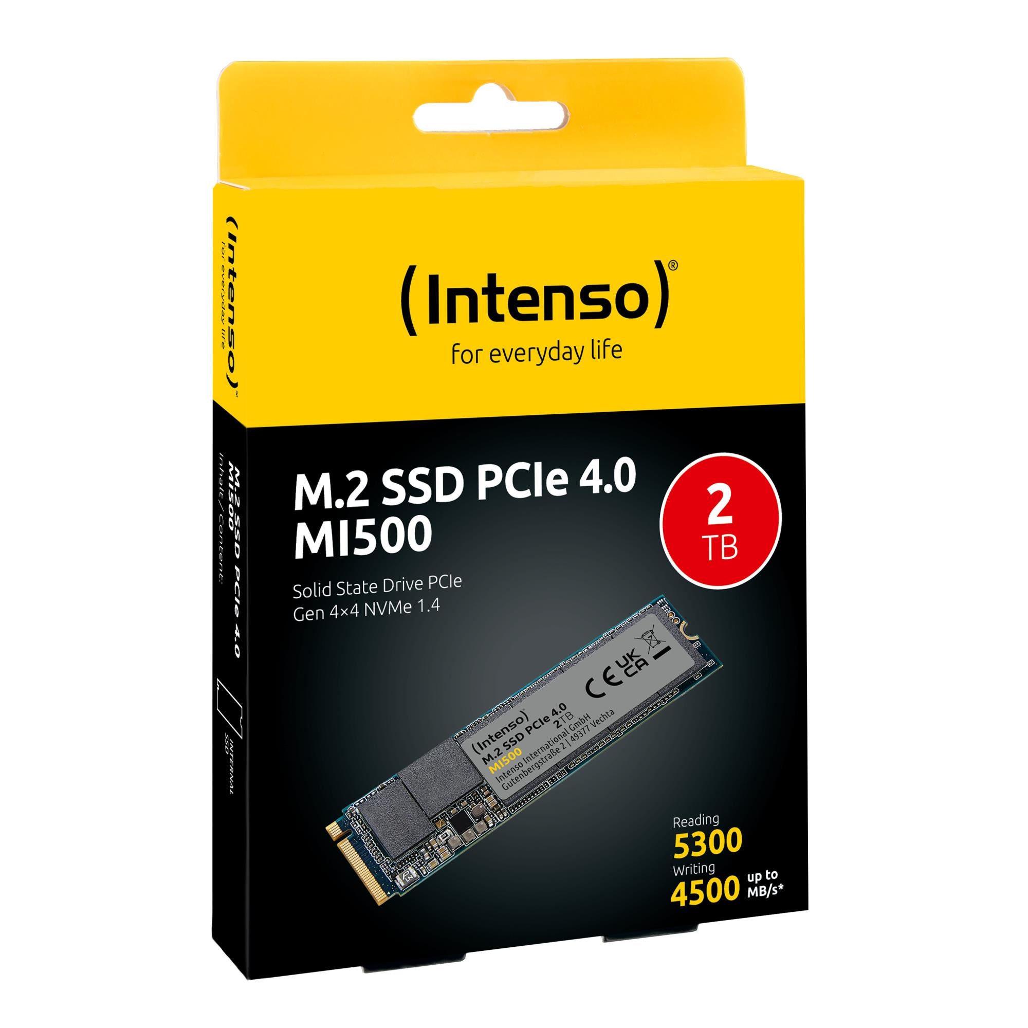 SSD INTENSO MI500 2TB M.2 NVMe 3D NAND Write speed 4500 MBytes/sec Read speed 5300 MBytes/sec 4mm TBW 1200 TB MTBF 1500000 hours 3836470