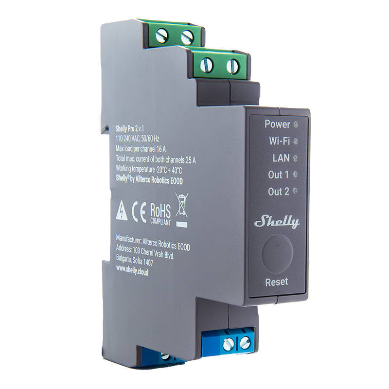 Shelly Pro 2 DIN Rail 2-channel Relay, WiFi/LAN - Product Image 2