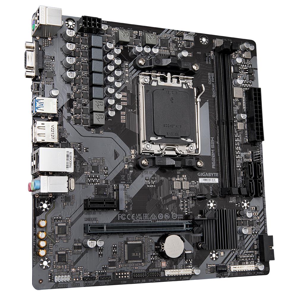 Mainboard GIGABYTE AMD A620 SAM5 Micro-ATX Memory DDR5 Memory slots 2 1xPCI-Express 3.0 1x 1xPCI-Express 4.0 16x 1xM.2 1x15pin D-sub 1xHDMI 1xDisplayPort 4xUSB 2.0 2xUSB 3.2 1xPS/2 1xRJ45 3xAudio port A620MS2H1.2