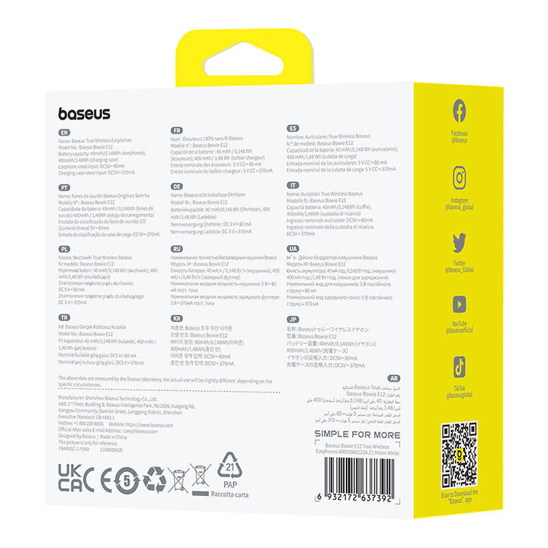 Earphones TWS Baseus Bowie E12 (white) - Product Image 9