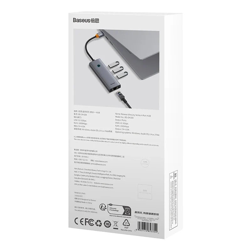 Hub Baseus UltraJoy Series Lite 4-Port (USB to USB 3.0*3+RJ45*1+USB-C 5V) (gray) - Product Image 9