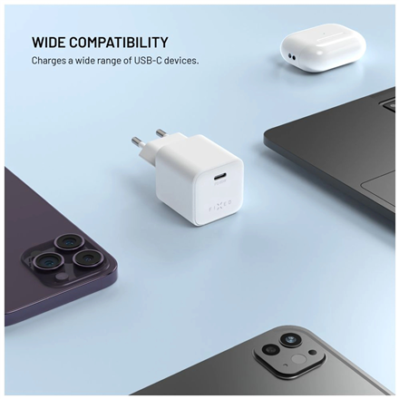 Fixed Mini GaN power adapter with USB-C output and PD support, 65W