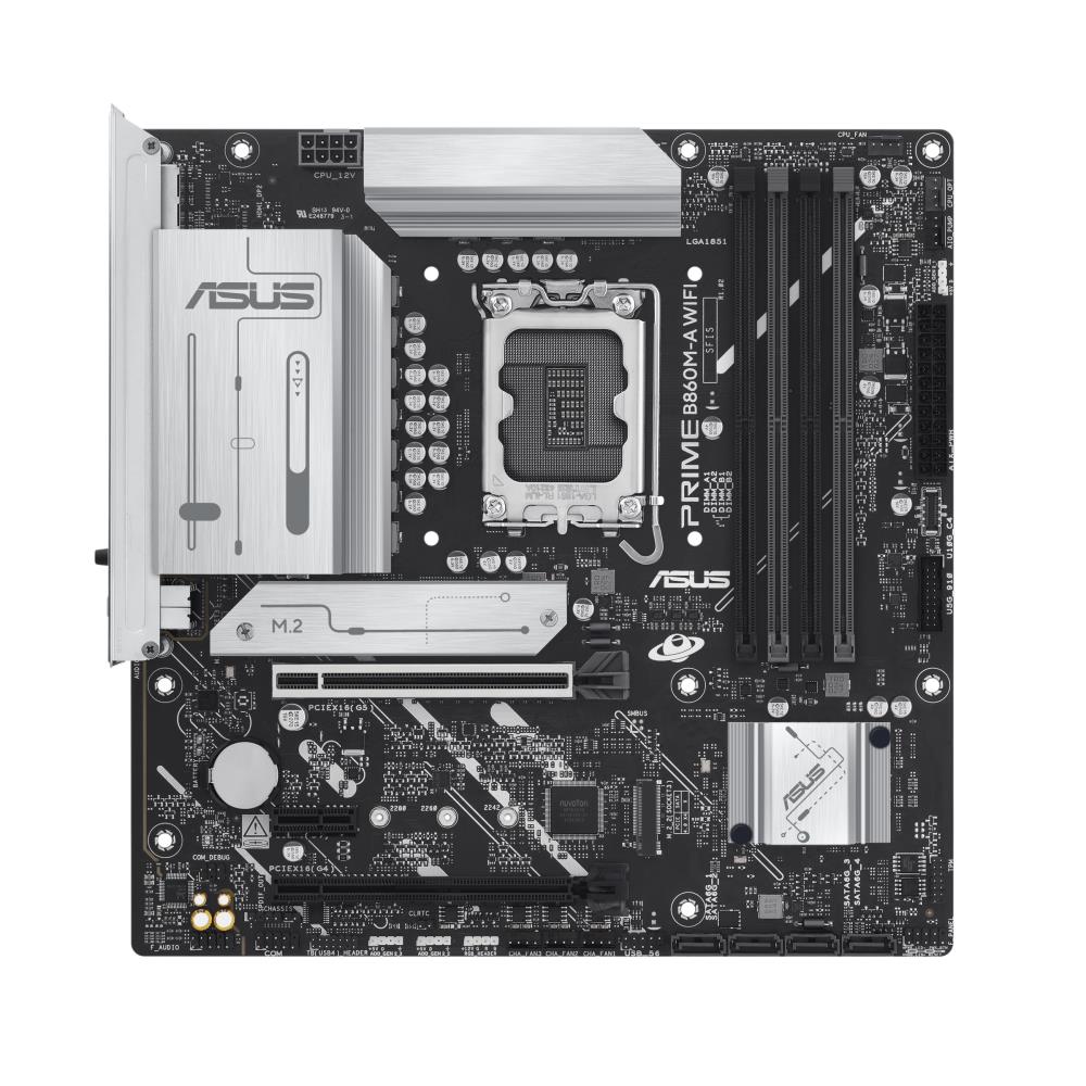 Mainboard ASUS Intel B860 Express LGA1851 Micro-ATX Memory DDR5 Memory slots 4 1xPCI-Express 4.0 1x 1xPCI-Express 4.0 16x 1xPCI-Express 5.0 16x 2xM.2 1xHDMI 1xDisplayPort 7xUSB 2.0 1xUSB-C 1xUSB-C w/Thunderbolt 1xOptical S/PDIF 1xRJ45 3xAudio port