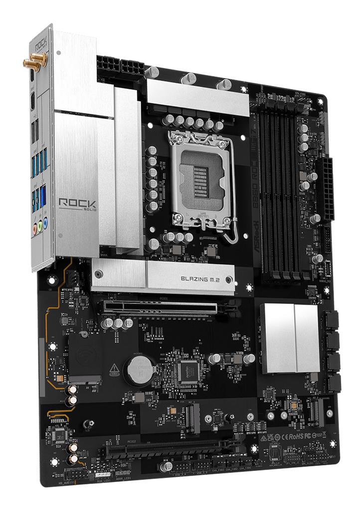 Mainboard ASROCK B860 Rock WiFi 7 Intel B860 LGA 1851 (Socket V1) ATX RAM DDR5-SDRAM 4xSlots Wi-Fi Yes Bluetooth Yes 3xNumber of M.2 (M) slots B860ROCKWIFI7