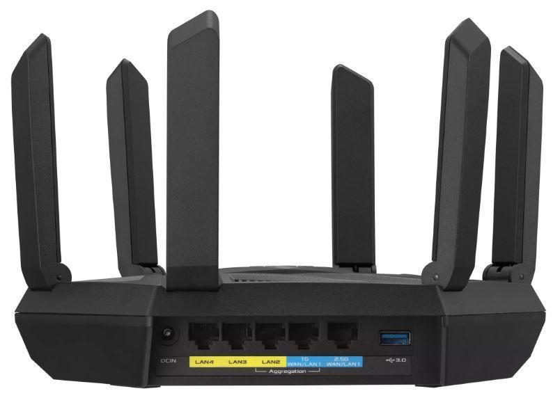 Wireless Router ASUS Wireless Router 7800 Mbps Mesh Wi-Fi 5 Wi-Fi 6 Wi-Fi 6e IEEE 802.11a IEEE 802.11b IEEE 802.11n USB 3.2 1 WAN 3x10/100/1000M 1x2.5GbE Number of antennas 6 RT-AXE7800