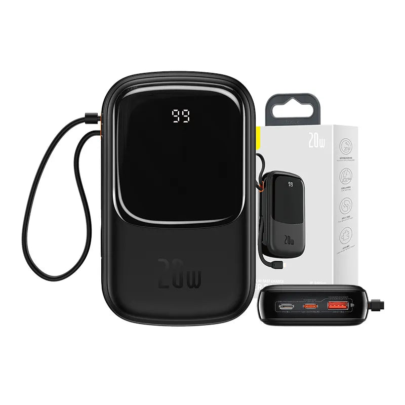 Powerbank Baseus Qpow PRO with Lightning cable, USB-C port and USB 20000mAh, 20W (Black) - Image 1