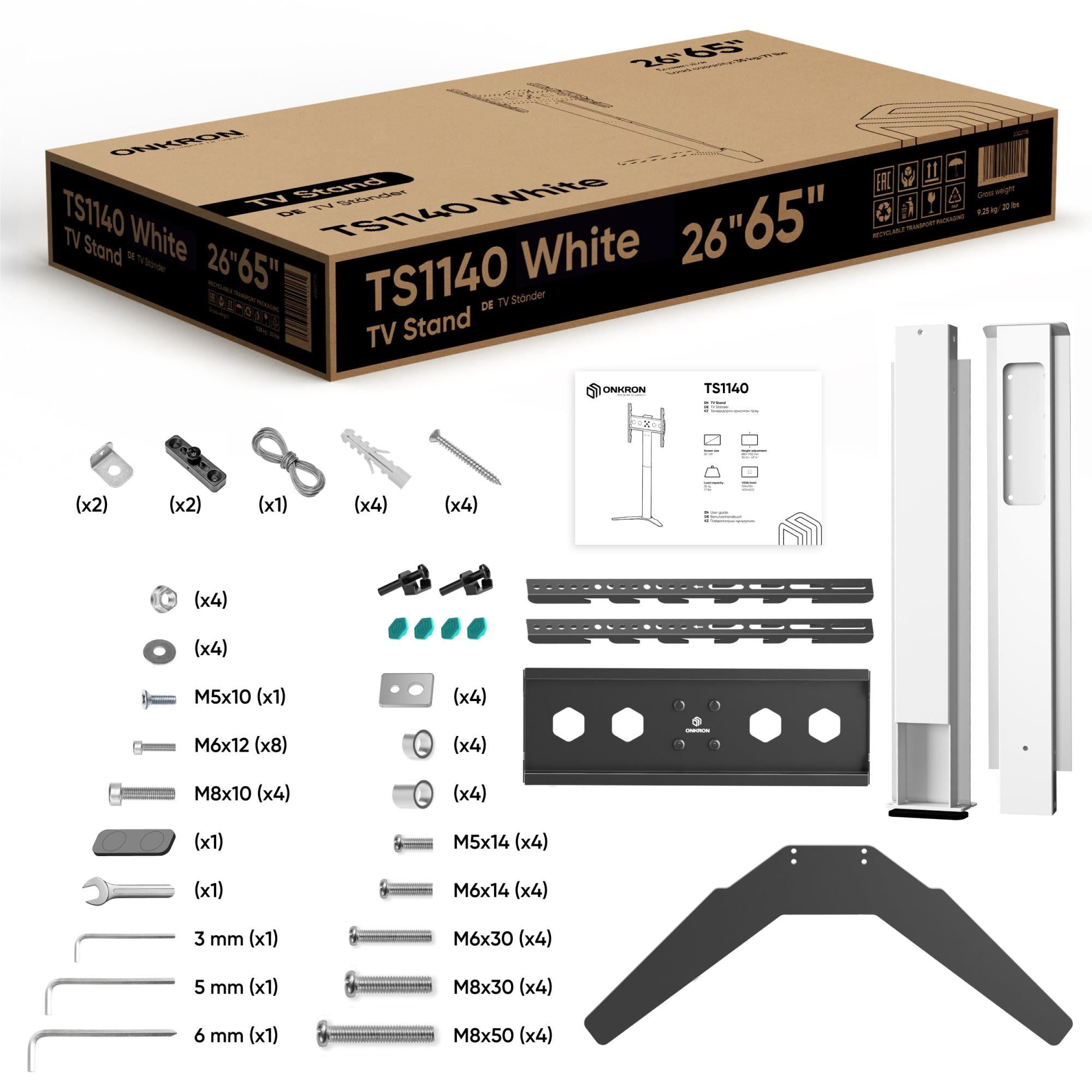 TV SET ACC FLOOR STAND /26-65"/WHITE TS1140-W ONKRON
