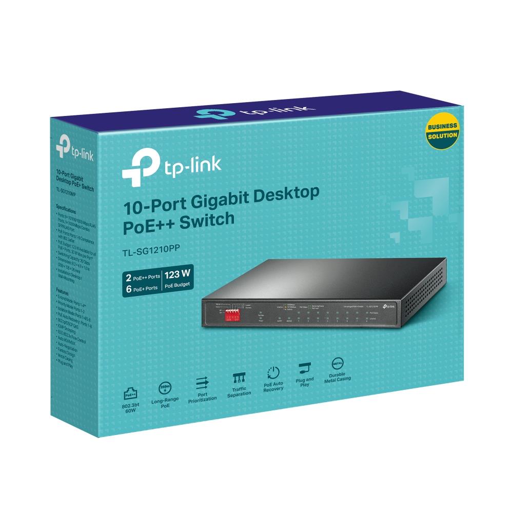 Switch TP-LINK TL-SG1210PP 9x10Base-T / 100Base-TX / 1000Base-T 1x10/100/1000BASE-T/SFP combo PoE+ ports 6 TL-SG1210PP