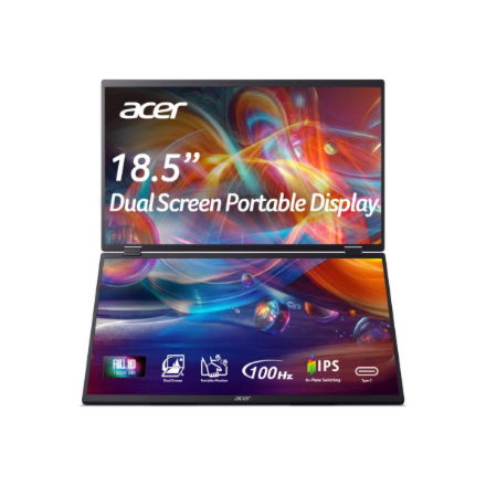 Acer PD19F 47cm 18.5'' FHD Dual Portable IPS 100Hz 16:9 4ms (GTG) 250nits HDMI 2xType-C MM Audio Out EU Black H.cable x1