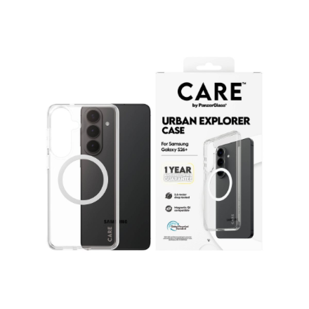CARE by PanzerGlass Urban Explorer Case Transparent w. White Qi Samsung New Galaxy S26 Plus | PanzerGlass