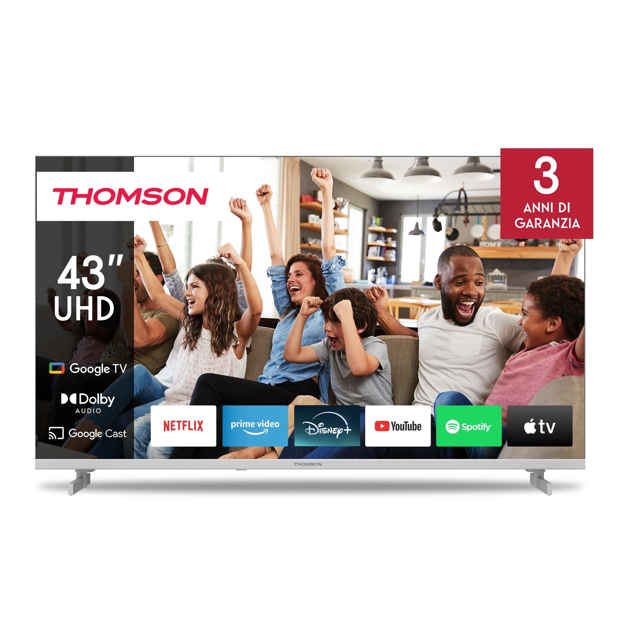 TV Set THOMSON 43" 4K/Smart QLED 3840x2160 Google TV White 43UG4S14W