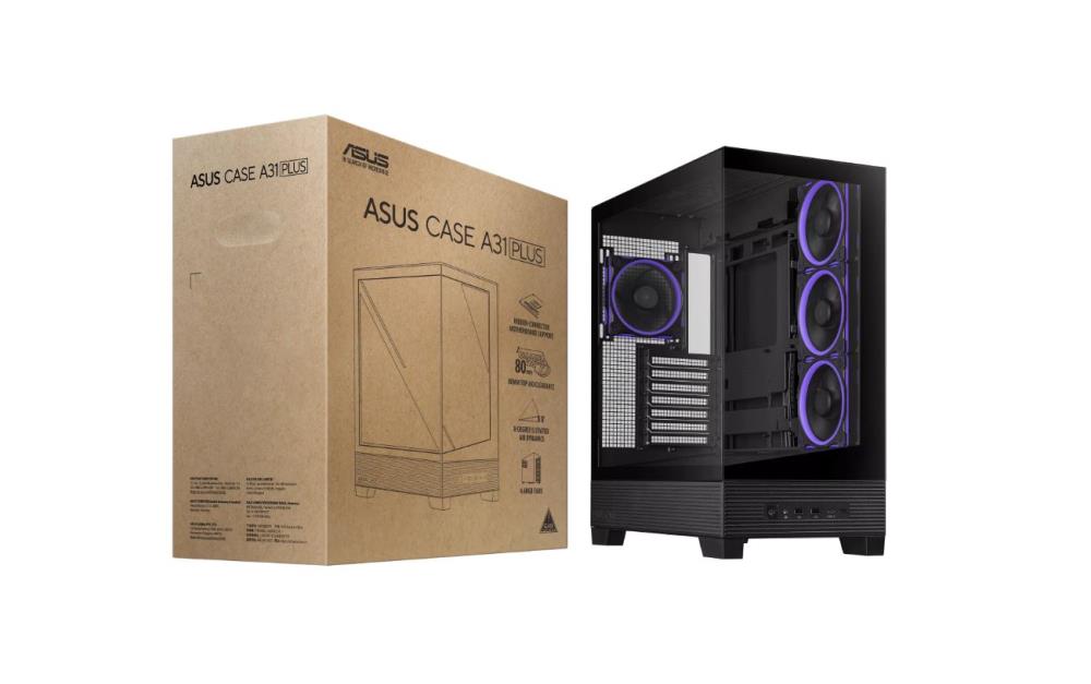 Case ASUS ASUS A31 PLUS Case MidiTower Case product features Transparent panel ATX BTX MicroATX MiniITX Colour Black A31PLUSTGARGBBLACK