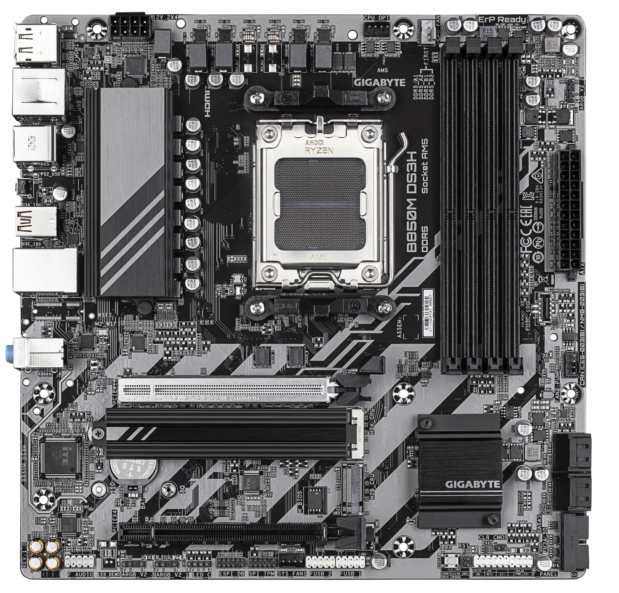 Mainboard GIGABYTE AMD B850 Socket AM5 micro ATX RAM DDR5-SDRAM 4xSlots 2xNumber of M.2 (M) slots B850MDS3H1.2