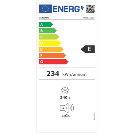 Gorenje | Freezer | FN617EES5 | Energy efficiency class E | Upright | Free standing | Height 172 cm | Total net capacity