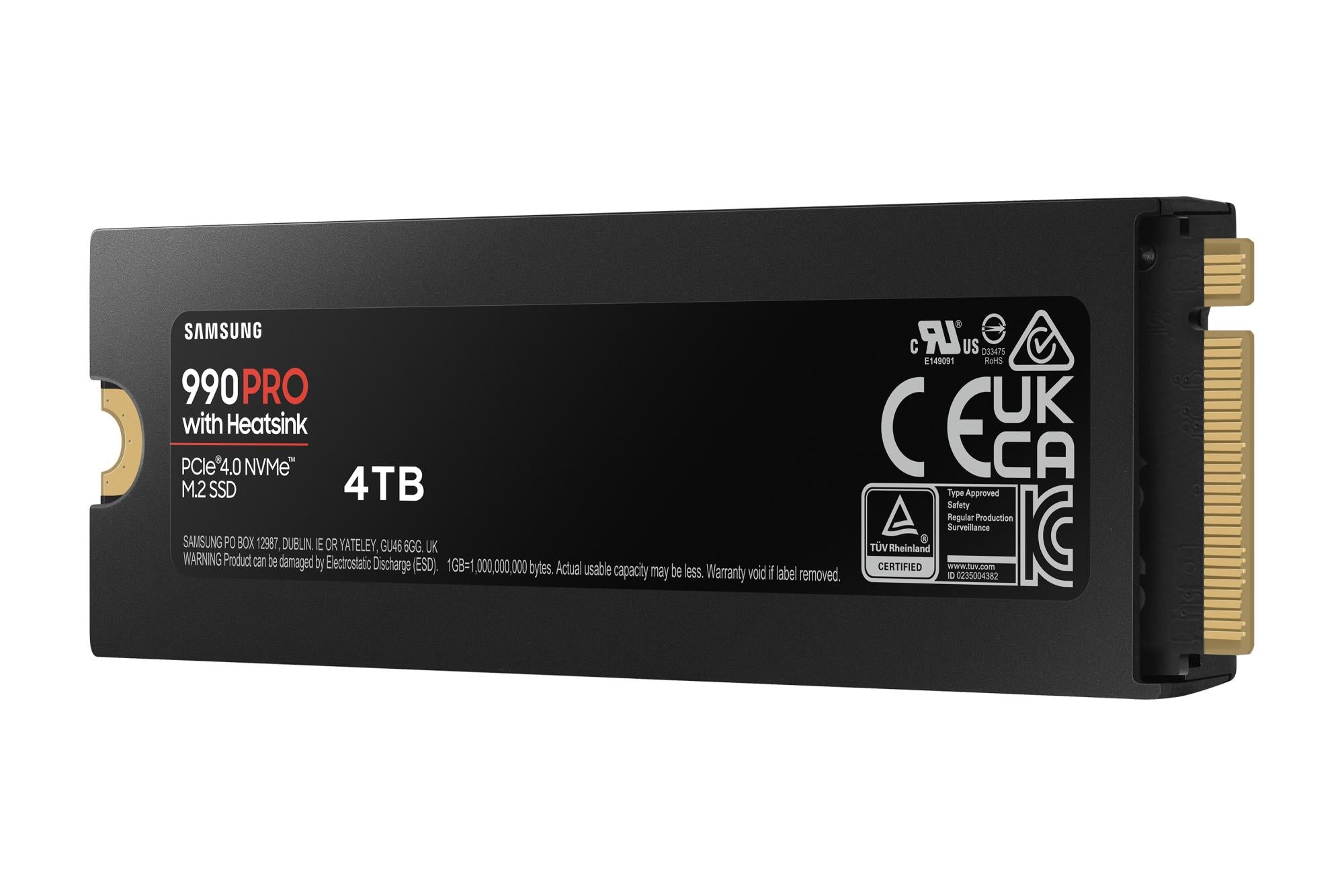 SSD SAMSUNG 990 PRO with Heatsink 4TB M.2 PCIe Gen4 NVMe TLC Write speed 6900 MBytes/sec Read speed 7450 MBytes/sec 2.3mm TBW 1200 TB MTBF 1500000 hours MZ-V9P4T0GW