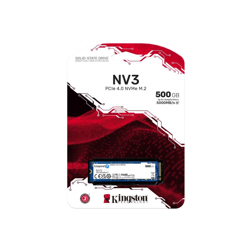 SSD KINGSTON NV3 500GB M.2 PCIE NVMe 3D NAND Write speed 3000 MBytes/sec Read speed 5000 MBytes/sec TBW 160 TB MTBF 200000 hours SNV3S/500G