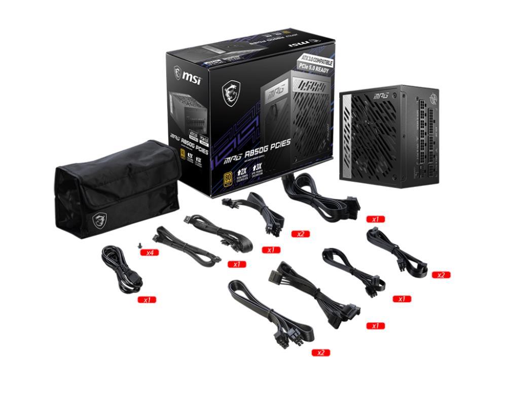 Power Supply MSI 850 Watts Efficiency 80 PLUS GOLD PFC Active MPGA850GPCIE5