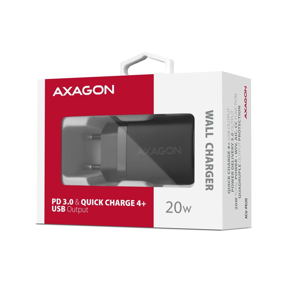 MOBILE CHARGER WALL USB-C 20W/1PORT BLACK ACU-PD20 AXAGON