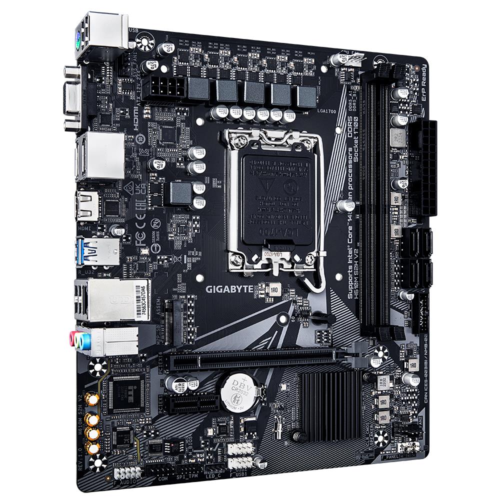 Mainboard GIGABYTE Intel H610 LGA1700 Micro-ATX Memory DDR5 Memory slots 2 1xPCI-Express 3.0 1x 1xPCI-Express 4.0 16x 1xM.2 1x15pin D-sub 1xHDMI 2xDisplayPort 4xUSB 2.0 2xUSB 3.2 1xPS/2 1xRJ45 3xAudio port H610MS2HV21.0