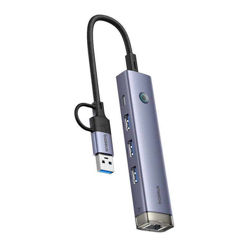Hub 4in1 Baseus UltraJoy USB-A&USB-C to 3xUSB3.0+USB-C+RJ45 (grey) - Product Image 3