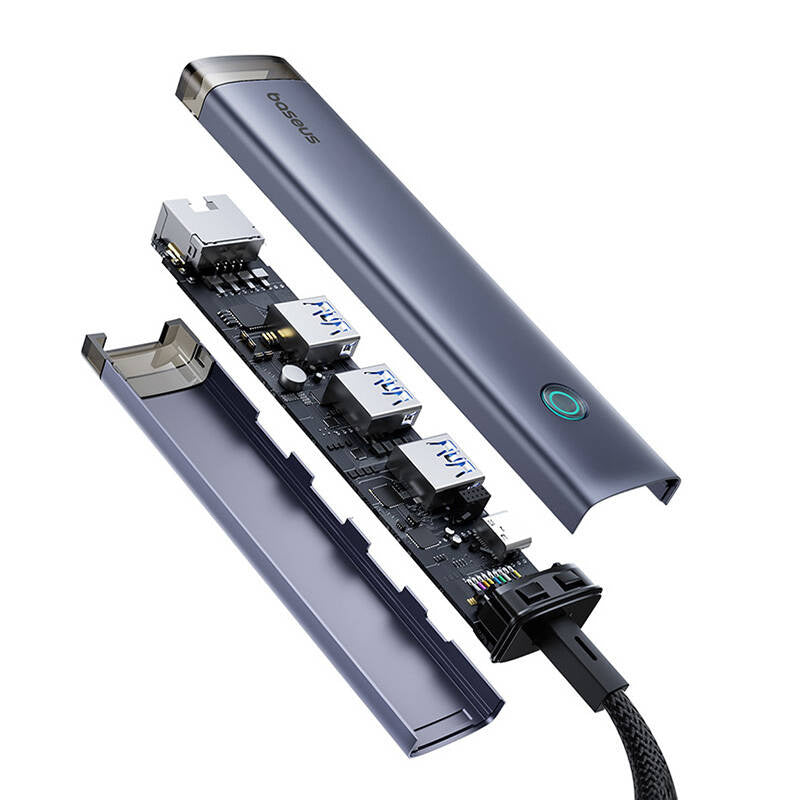 Hub 4in1 Baseus UltraJoy USB-A&USB-C to 3xUSB3.0+USB-C+RJ45 (grey) - Product Image 4