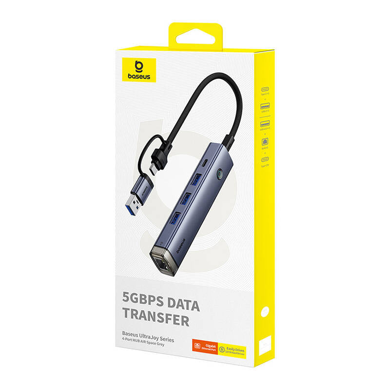 Hub 4in1 Baseus UltraJoy USB-A&USB-C to 3xUSB3.0+USB-C+RJ45 (grey) - Product Image 7