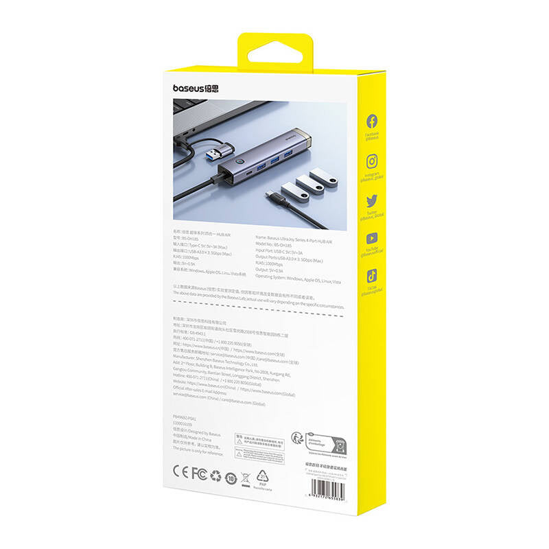 Hub 4in1 Baseus UltraJoy USB-A&USB-C to 3xUSB3.0+USB-C+RJ45 (grey) - Product Image 8