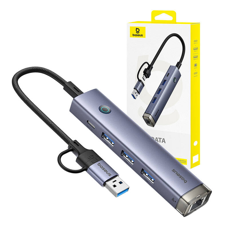 Hub 4in1 Baseus UltraJoy USB-A&USB-C to 3xUSB3.0+USB-C+RJ45 (grey) - Product Image 9