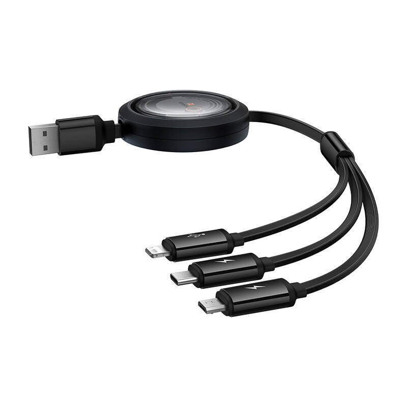 Fast Charging Cable 3in1 Baseus Free2Draw, USB to micro USB+USB-C+Lightning, 3.5A, 1.1m (black) - Product Image 2