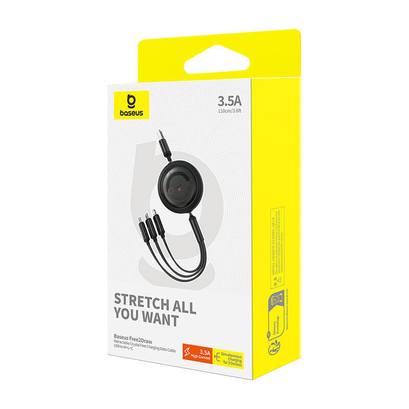 Fast Charging Cable 3in1 Baseus Free2Draw, USB to micro USB+USB-C+Lightning, 3.5A, 1.1m (black) - Product Image 7