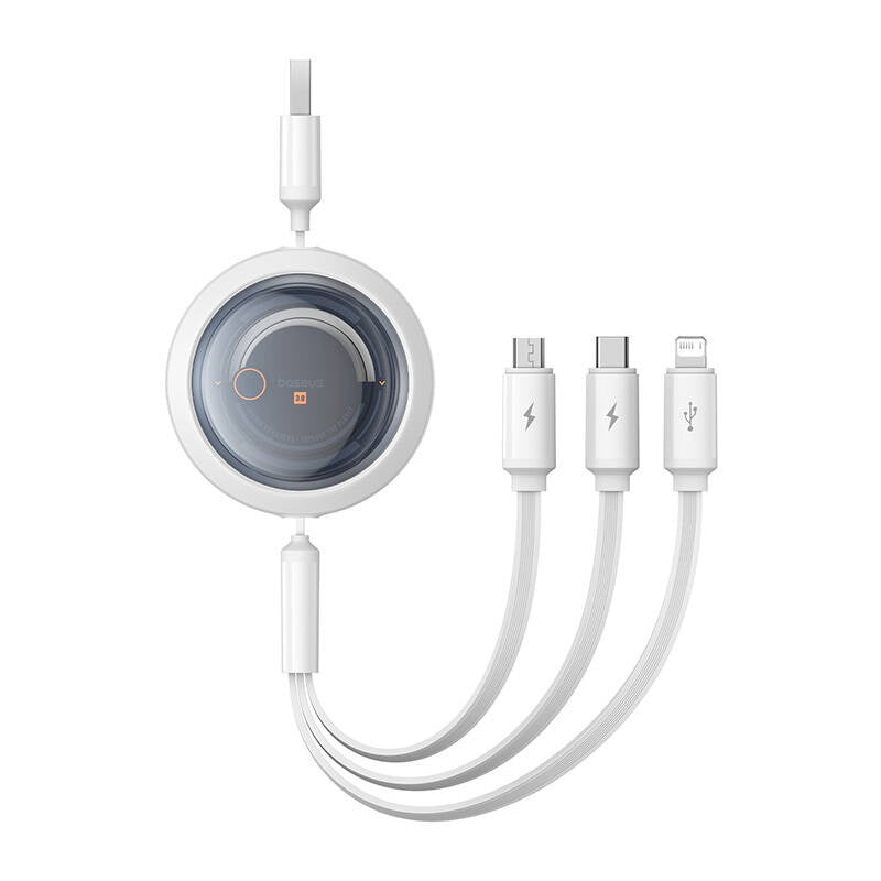 Fast Charging Cable 3in1 Baseus Free2Draw, USB to micro USB+USB-C+Lightning, 3.5A, 1.1m (white) - Product Image 1