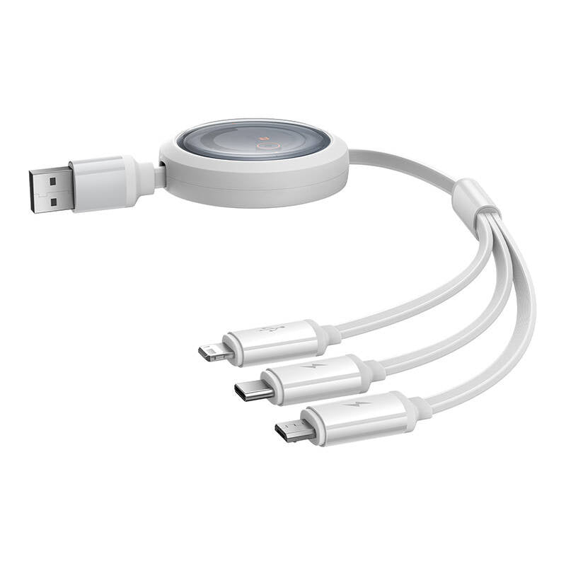 Fast Charging Cable 3in1 Baseus Free2Draw, USB to micro USB+USB-C+Lightning, 3.5A, 1.1m (white) - Product Image 2