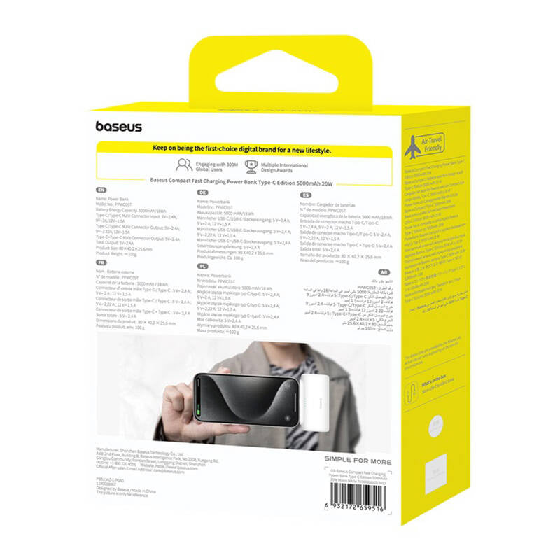 Powerbank Baseus Compact 5000mAh, 20W, USB-C (biały) - Product Image 7