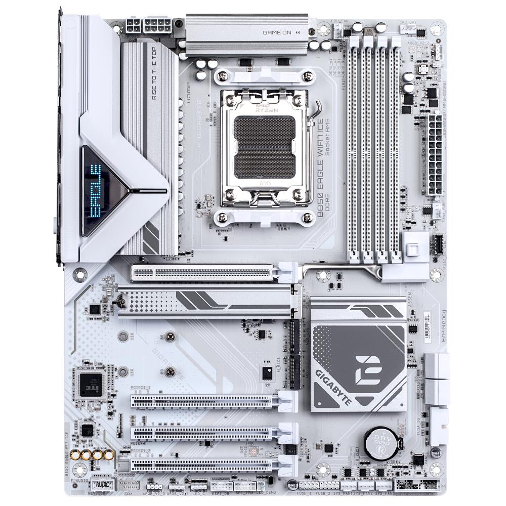 Mainboard GIGABYTE AMD B850 SAM5 ATX Memory DDR5 Memory slots 4 2xPCI-Express 3.0 1x 1xPCI-Express 4.0 4x 1xPCI-Express 5.0 16x 3xM.2 1xHDMI 1xDisplayPort 4xUSB 2.0 4xUSB 3.2 1xUSB-C 1xPS/2 1xRJ45 3xAudio port B850EAGLEWF7ICE