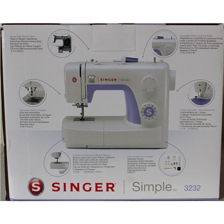 SALE OUT. Singer | Sewing Machine | Simple 3232 | Number of stitches 32 | Number of buttonholes 1 | White | DAMAGED PACK